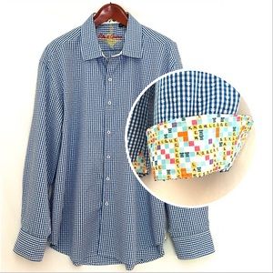 SCRABBLE!! Robert Graham Blue Check Scrabble Print Long Sleeve Shirt 3XL